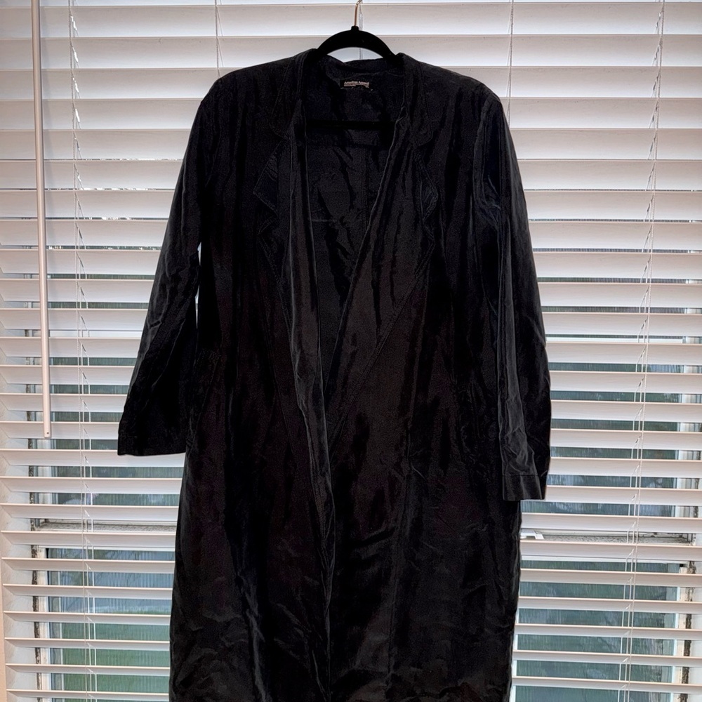 American Apparel Sleek Black Overcoat / Trench Coat with Pockets
